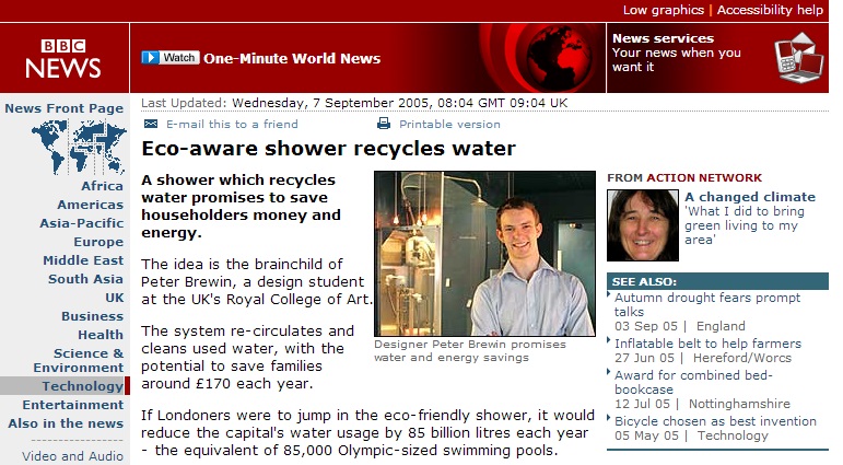 BBC news Story on CINTEP Recycling Shower